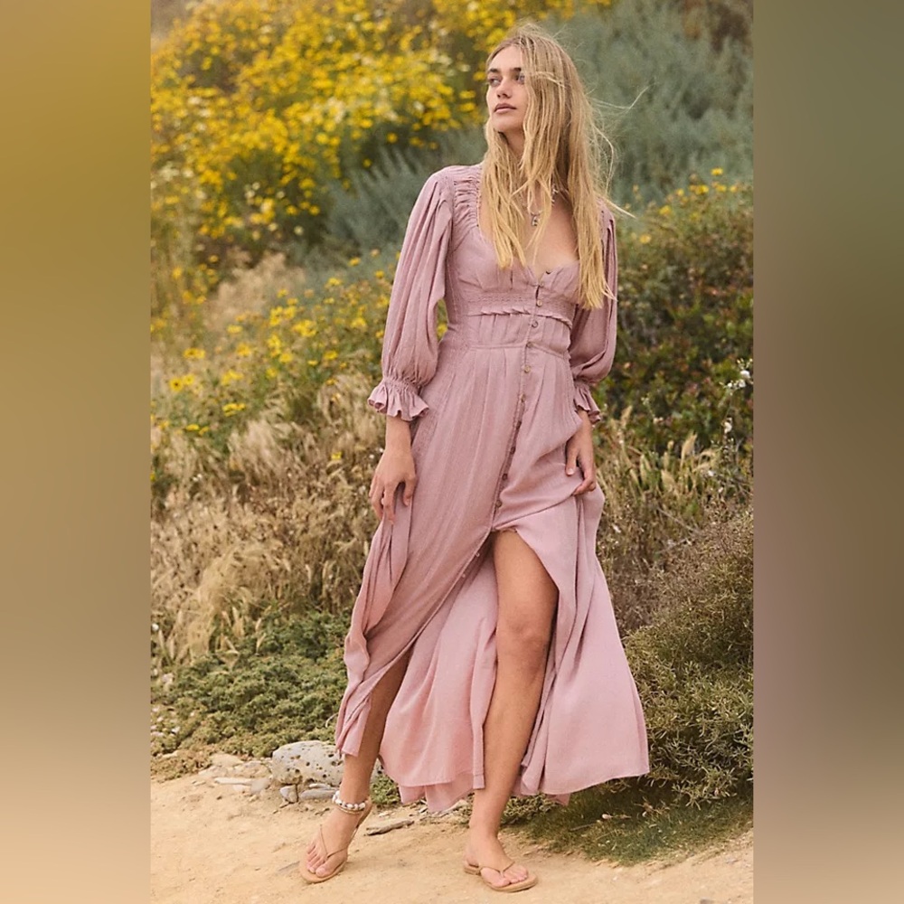 New Free People✨Magdalia Maxi Dress- Pale Mauve Pink Size